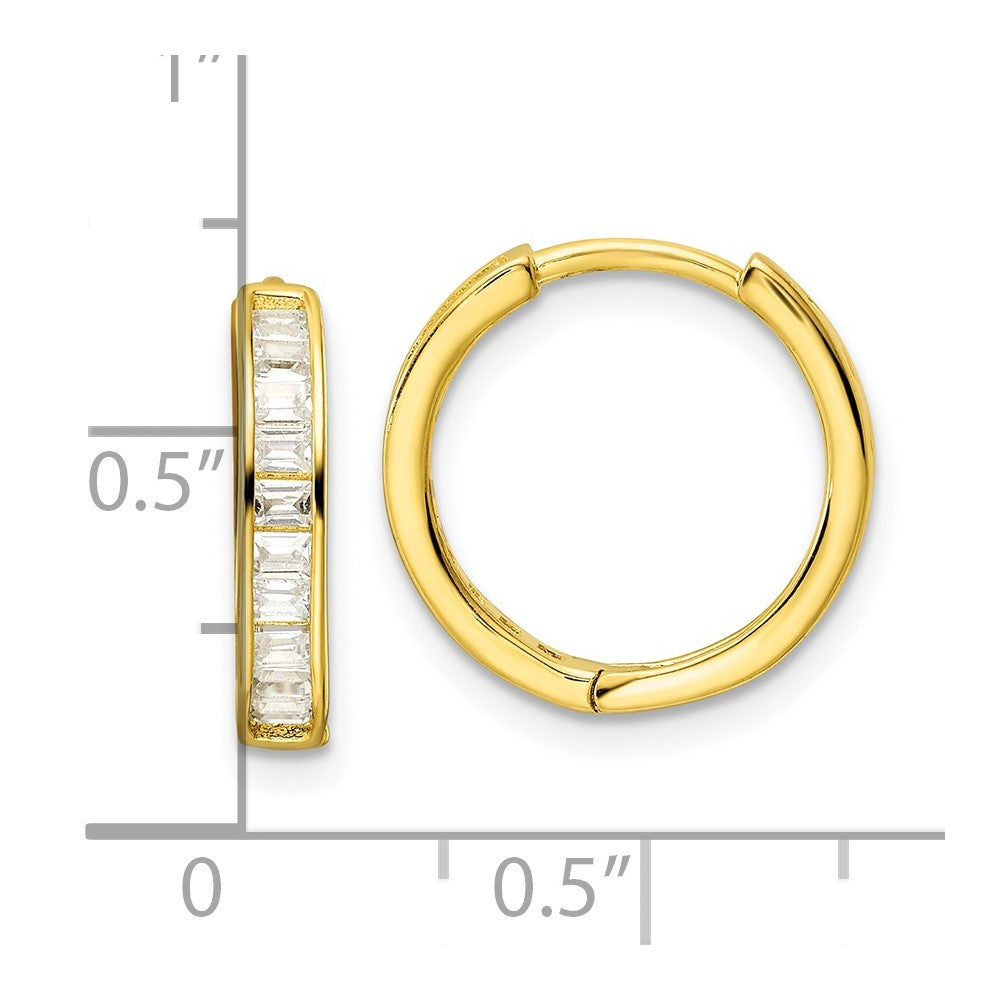 Sterling Silver Polished Gold-Tone Cz Hinged Hoop Earrings