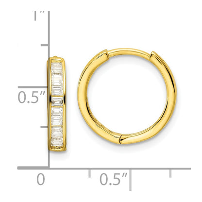Sterling Silver Polished Gold-Tone Cz Hinged Hoop Earrings