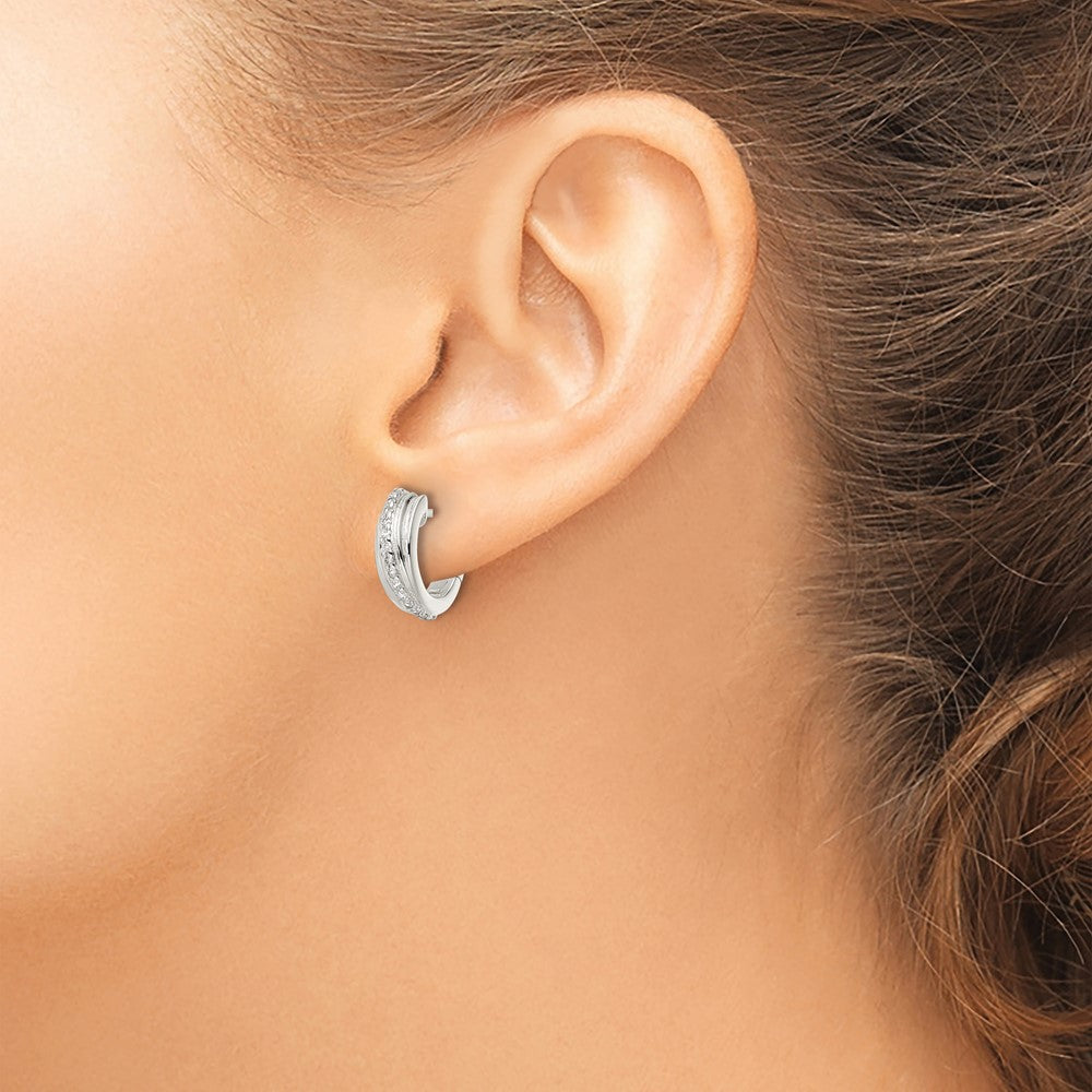 Sterling Silver Polished Cz Hinged Hoop Earrings