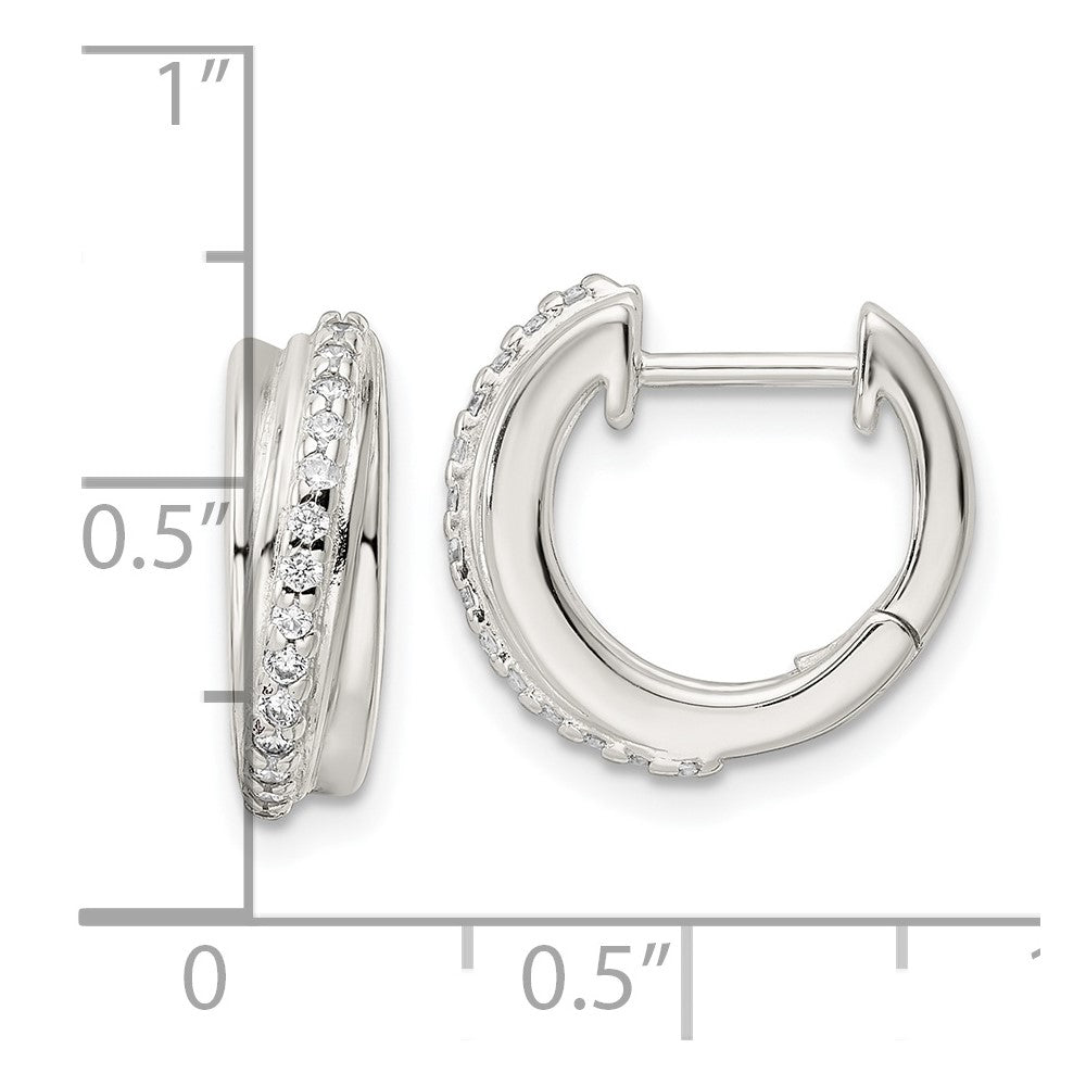 Sterling Silver Polished Cz Hinged Hoop Earrings