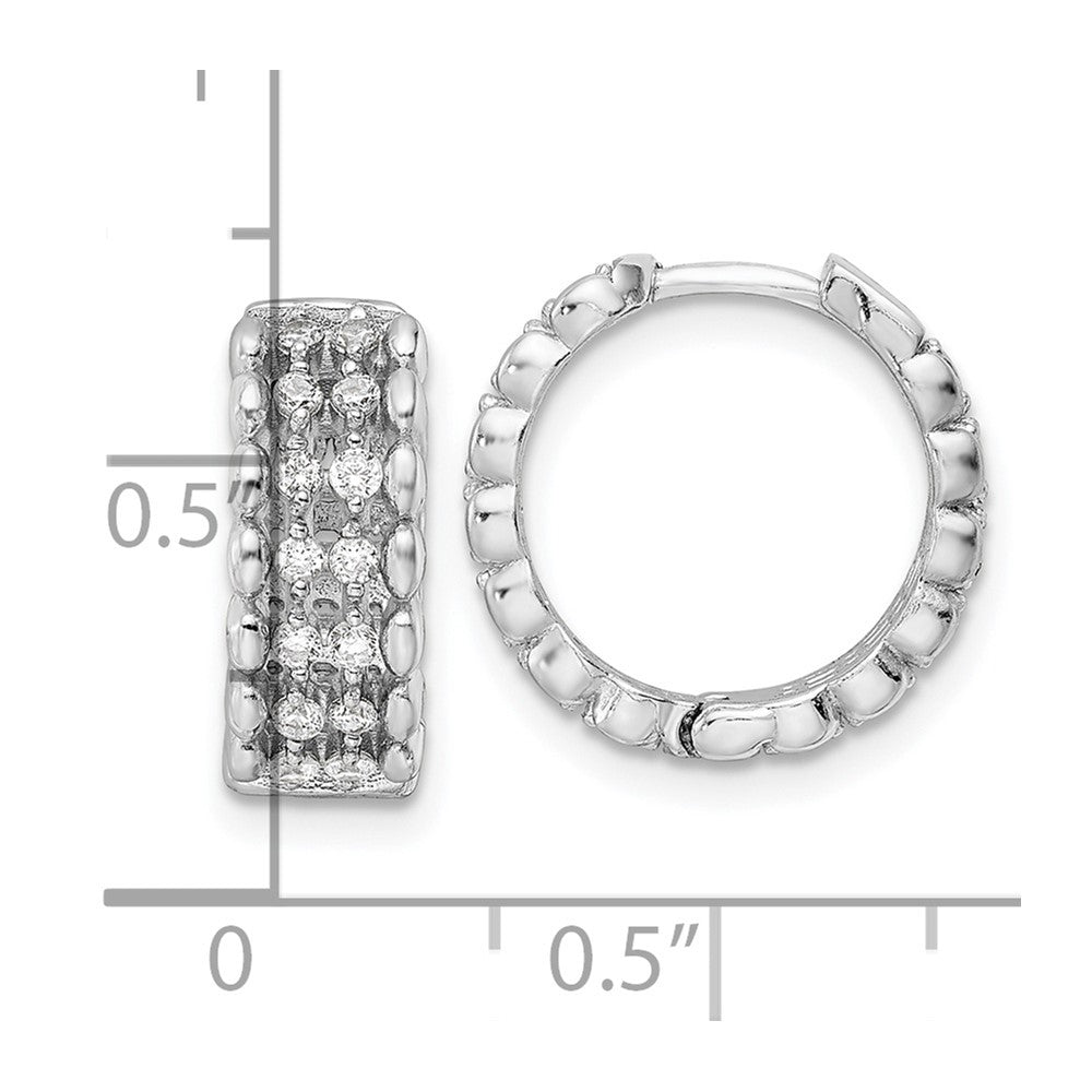 Sterling Silver Rhodium-Plated Polished Cz Hinged Hoop Earrings
