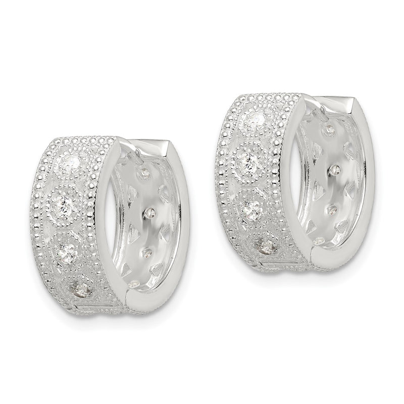 Sterling Silver Cz Hinged Hoop Earrings