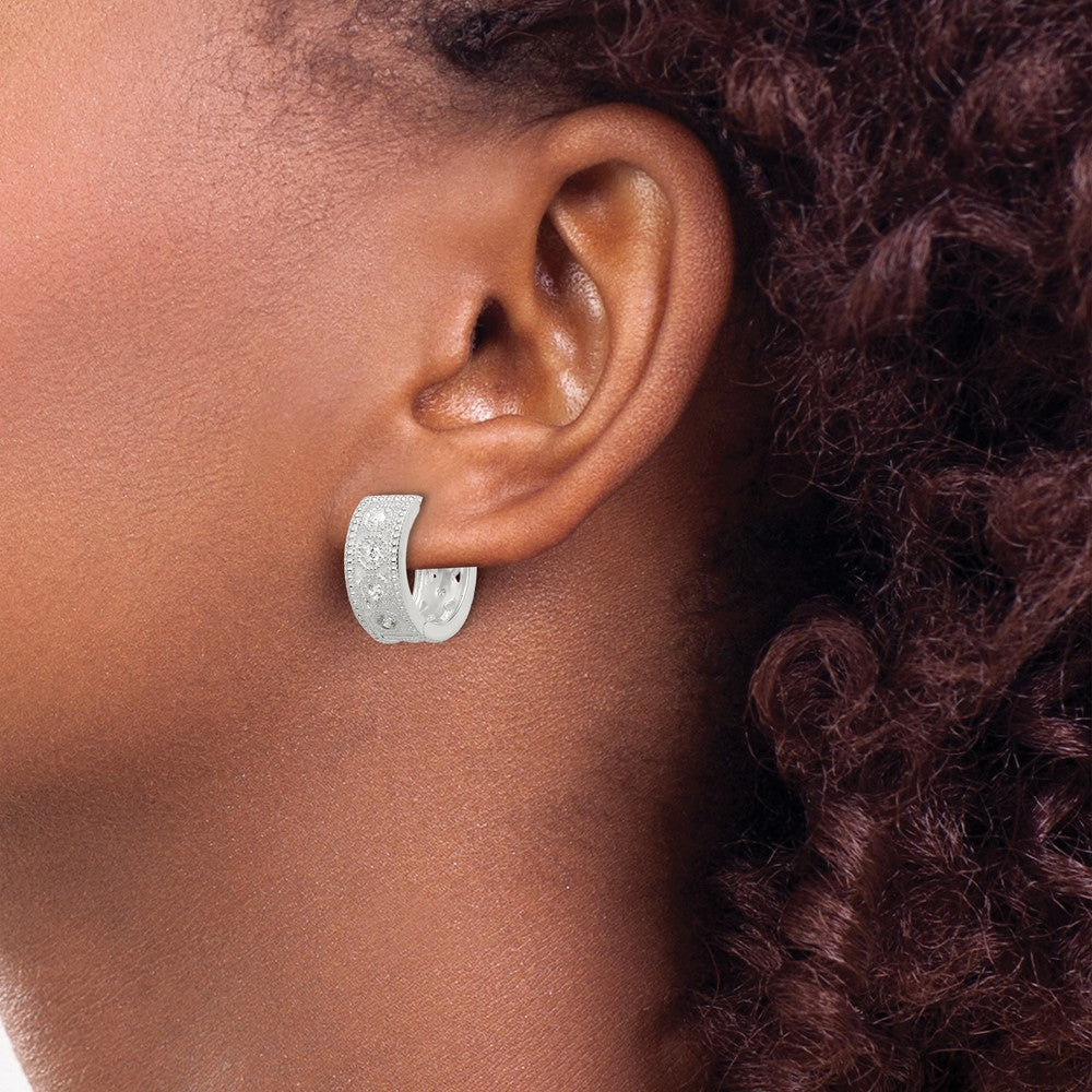 Sterling Silver Cz Hinged Hoop Earrings
