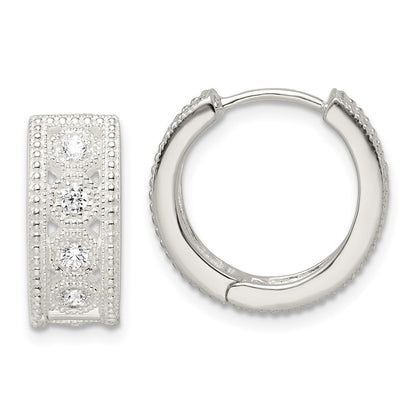 Sterling Silver Cz Hinged Hoop Earrings