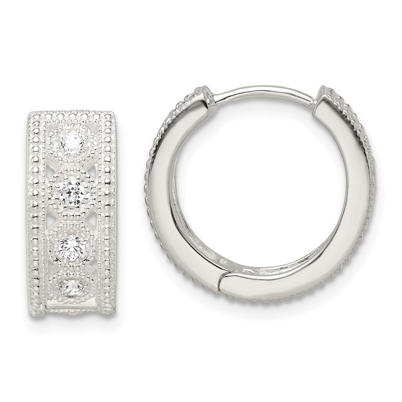 Sterling Silver Cz Hinged Hoop Earrings