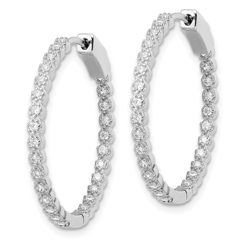 Sterling Silver Polished Rhodium-Plated In & Out Cz Hinged Hoop Earrings