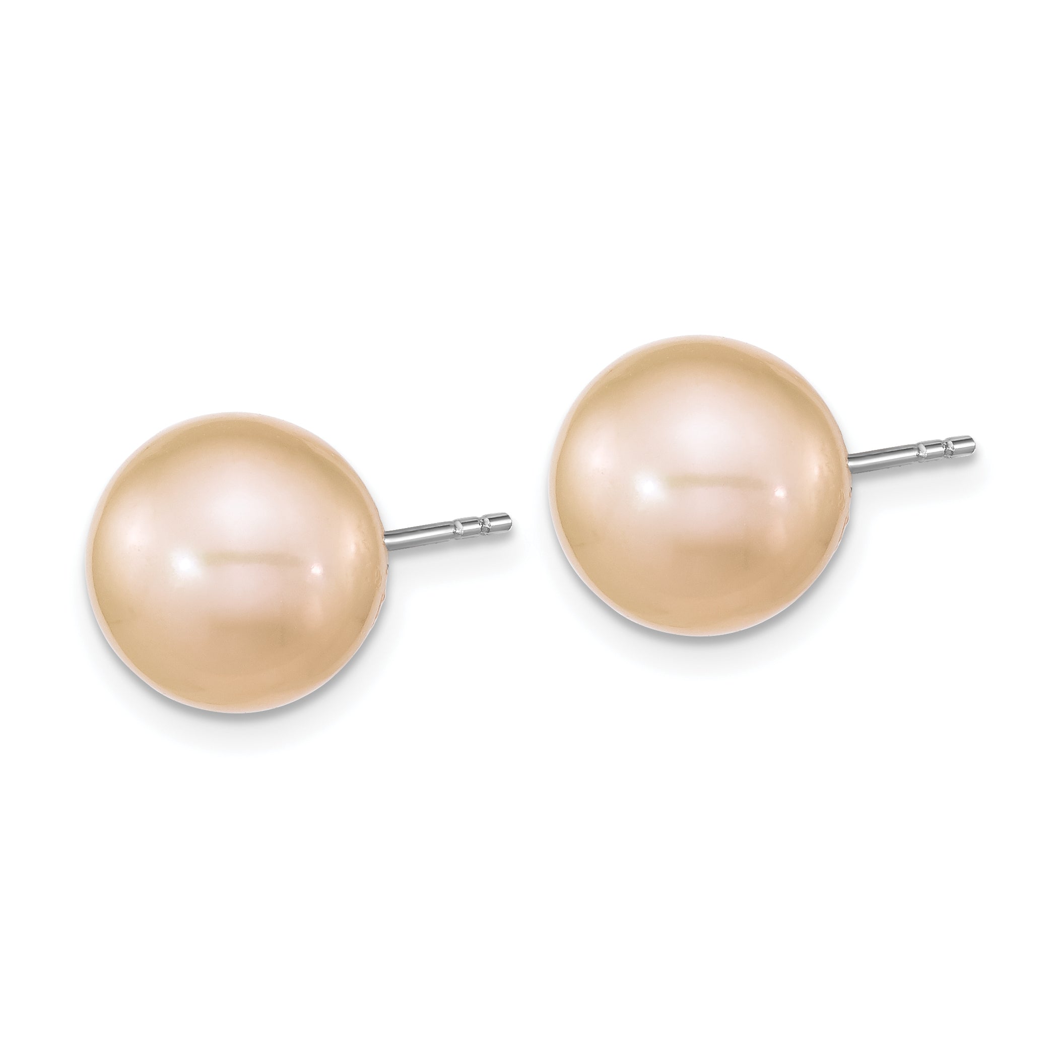 Sterling Silver Rhodium-Plated 10-11mm Pink Round Fwc Pearl Post Earrings