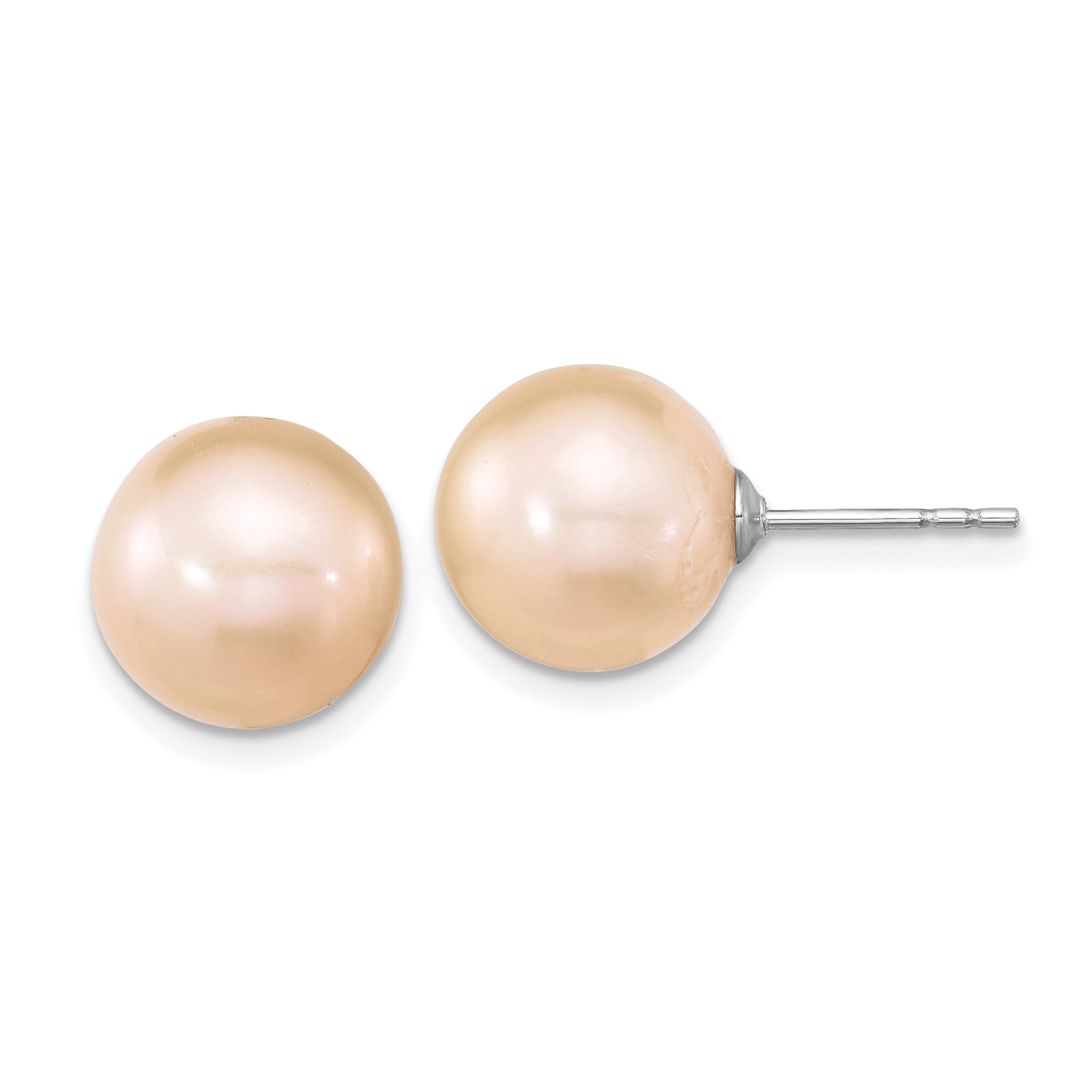 Sterling Silver Rhodium-Plated 10-11mm Pink Round Fwc Pearl Post Earrings