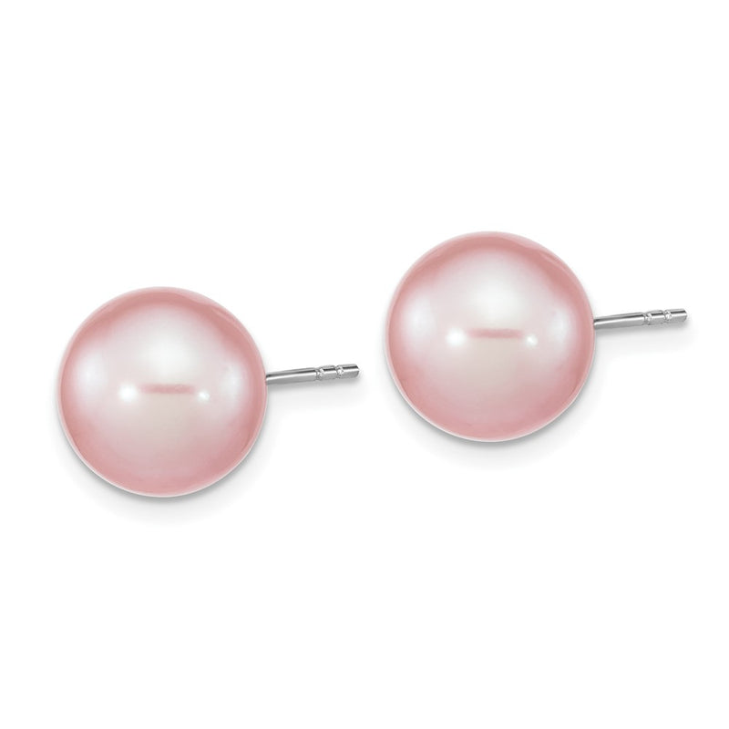 Sterling Silver Rhodium-Plated 10-11mm Purple Round Fwc Pearl Post Earrings
