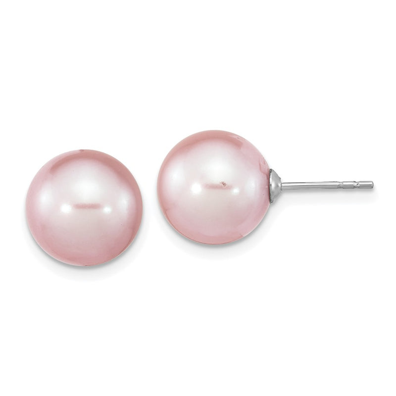 Sterling Silver Rhodium-Plated 10-11mm Purple Round Fwc Pearl Post Earrings
