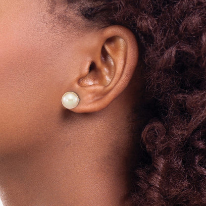 Sterling Silver Rhodium-Plated 9-10mm Pink Round Fwc Pearl Post Earrings