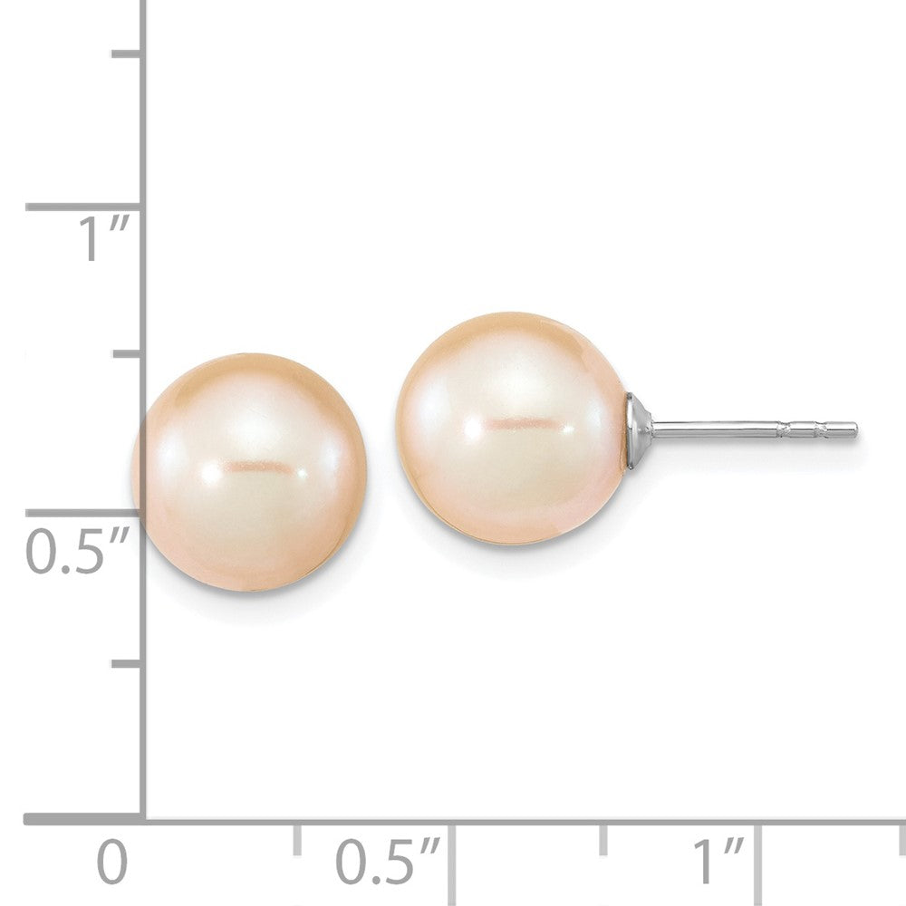 Sterling Silver Rhodium-Plated 9-10mm Pink Round Fwc Pearl Post Earrings