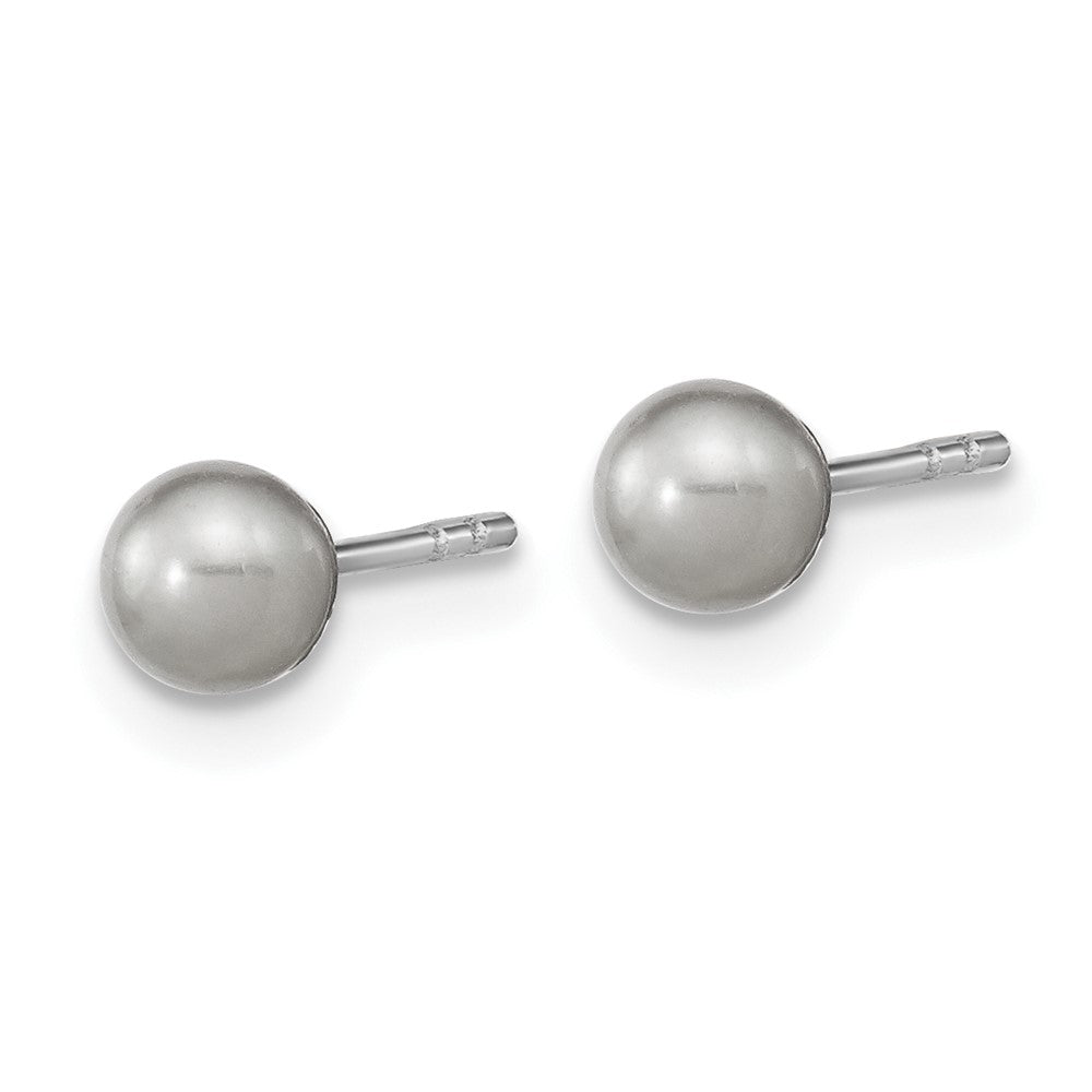 Sterling Silver Rhodium-Plated 4-5mm Grey Round Fwc Pearl Post Earrings