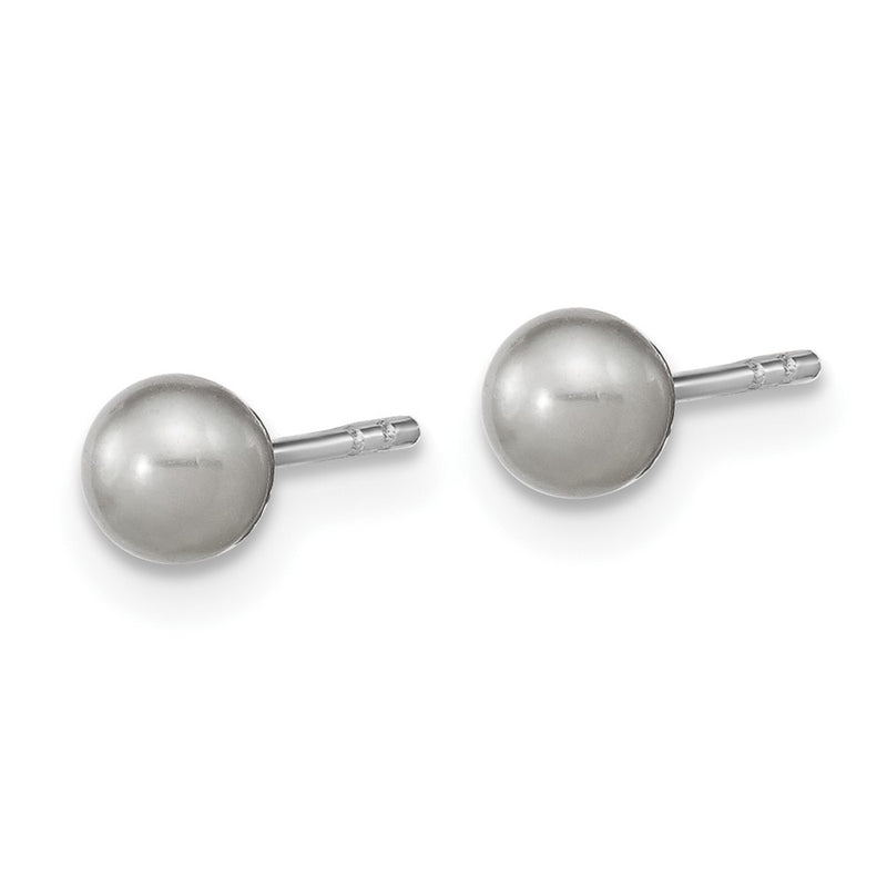 Sterling Silver Rhodium-Plated 4-5mm Grey Round Fwc Pearl Post Earrings
