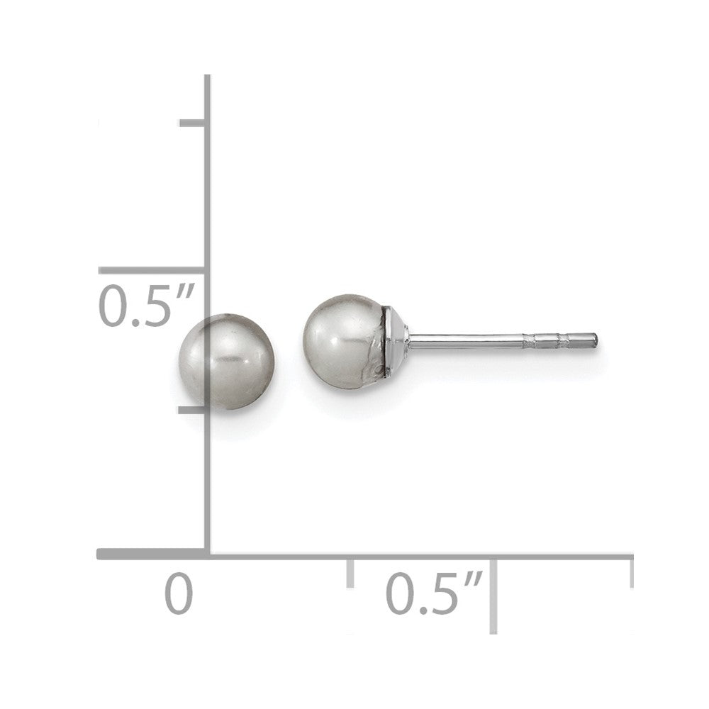 Sterling Silver Rhodium-Plated 4-5mm Grey Round Fwc Pearl Post Earrings