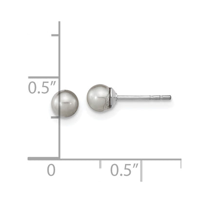 Sterling Silver Rhodium-Plated 4-5mm Grey Round Fwc Pearl Post Earrings