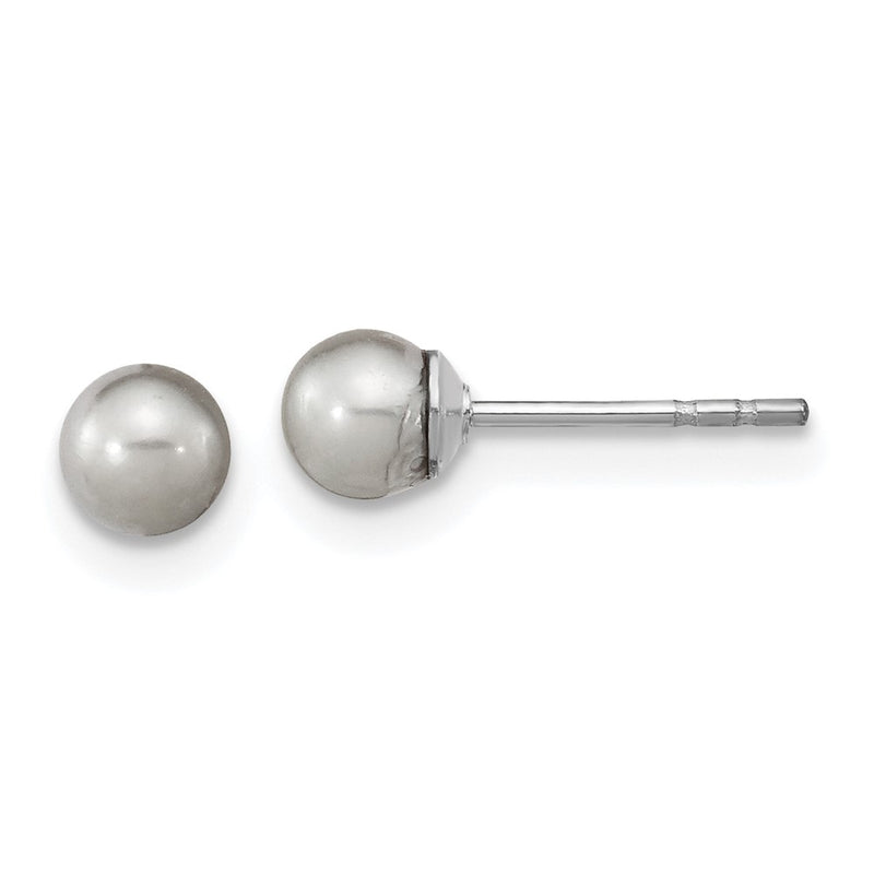 Sterling Silver Rhodium-Plated 4-5mm Grey Round Fwc Pearl Post Earrings