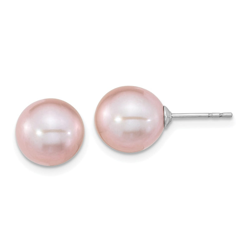 Sterling Silver Rh-Pl 9-10mm Purple Round Fwc Pearl Earring