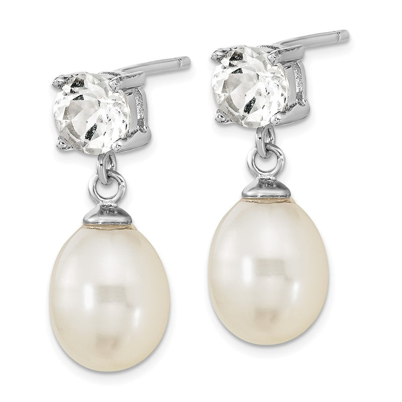 Sterling Silver Rh-Pl W. Topaz 7-10mm Wht Teardrop Fwc Pearl Earrings