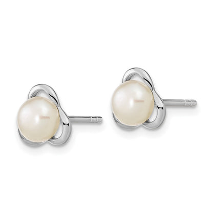 Sterling Silver Rho-Plated 6-7mm White Button Fwc Pearl Post Earrings