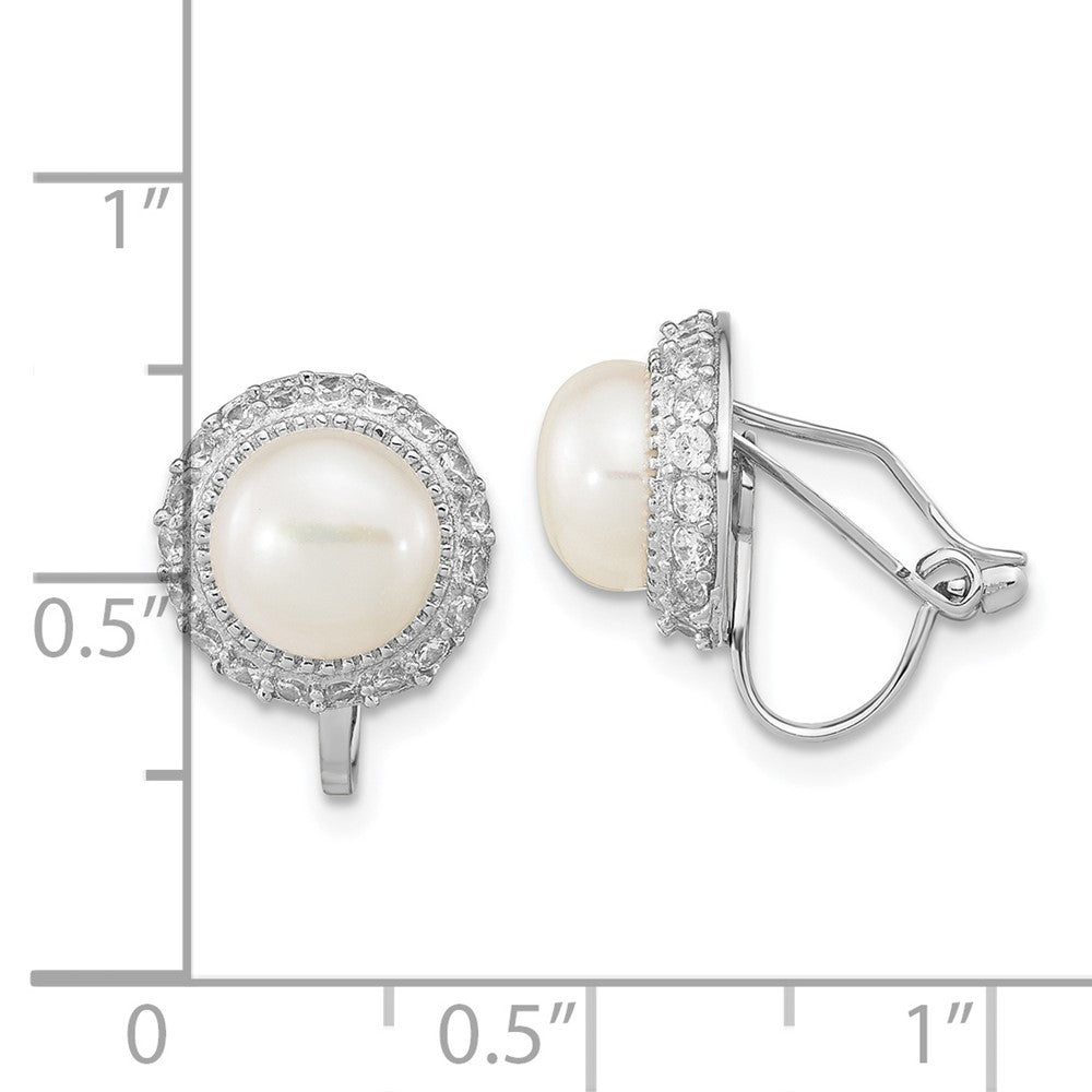 Sterling Silver Rhodium-Plated 7-8mm Button Fwc Pearl Non-Pierced Earrings