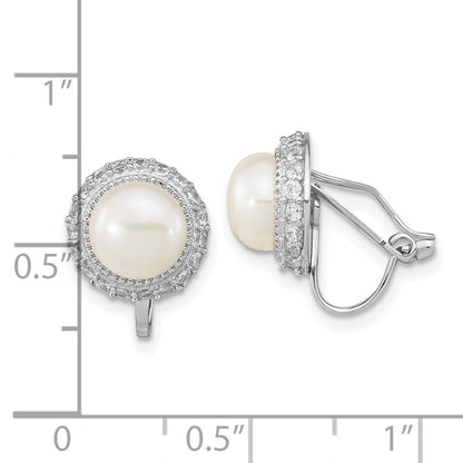 Sterling Silver Rhodium-Plated 7-8mm Button Fwc Pearl Non-Pierced Earrings