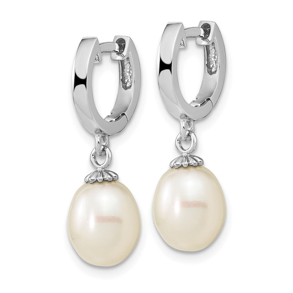 Sterling Silver Rhodium-Plated 8-9mm White Teardrop Fwc Pearl Earrings