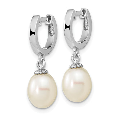 Sterling Silver Rhodium-Plated 8-9mm White Teardrop Fwc Pearl Earrings