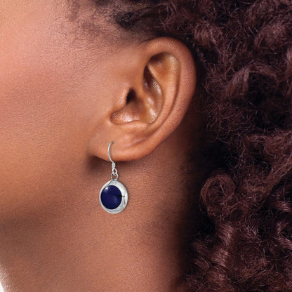 Sterling Silver Polished Round Synthetic Lapis & Mop Dangle Earrings