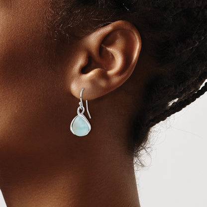 Sterling Silver Rh-Plated Polished Twist Larimar Teardrop Dangle Earrings