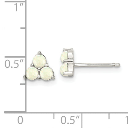 Sterling Silver Rhod-Plated Polished Created Opal Cluster Post Earrings