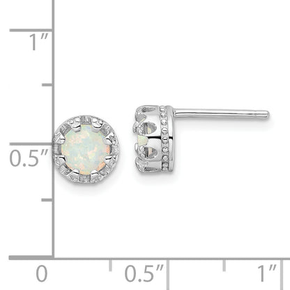 Sterling Silver Rhodium-Plated Polished Created Opal Post Earrings