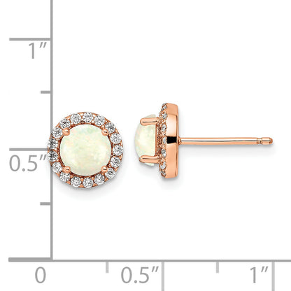 Sterling Silver Rose-Tone Polished Created Opal & Cz Halo Post Earrings