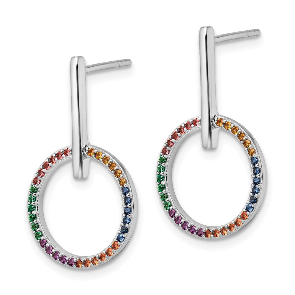 Sterling Silver Rh-Plated Multi-Color Nano Crystal Circle Post Earrings