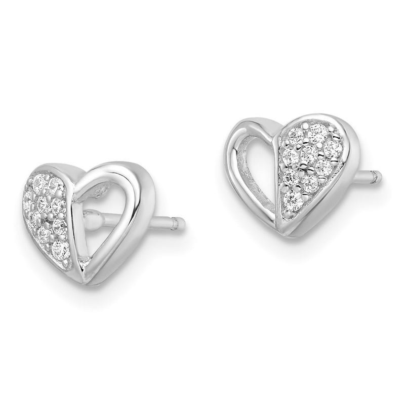 Sterling Silver Rhodium-Plated Cz Heart Post Earrings
