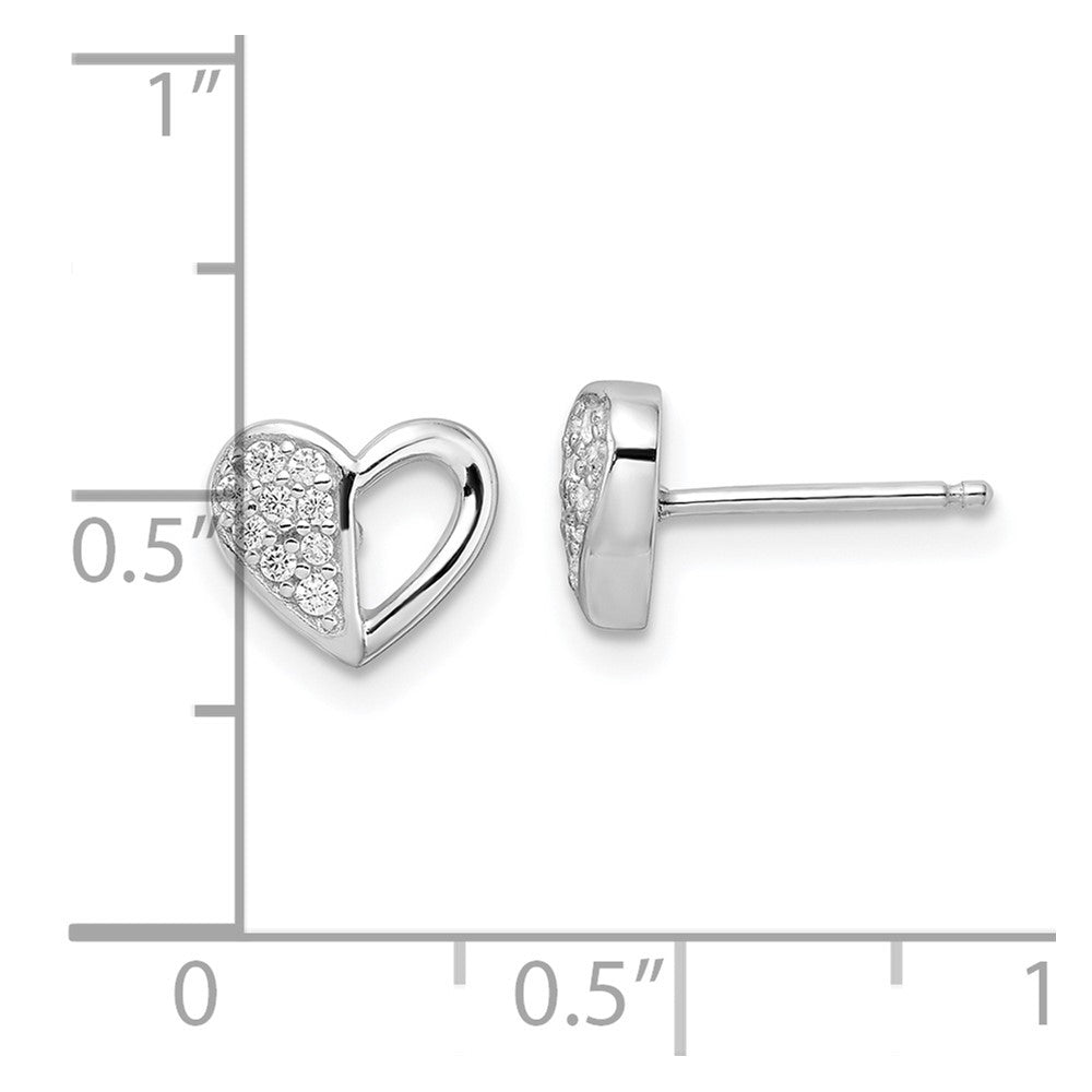 Sterling Silver Rhodium-Plated Cz Heart Post Earrings