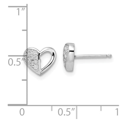 Sterling Silver Rhodium-Plated Cz Heart Post Earrings