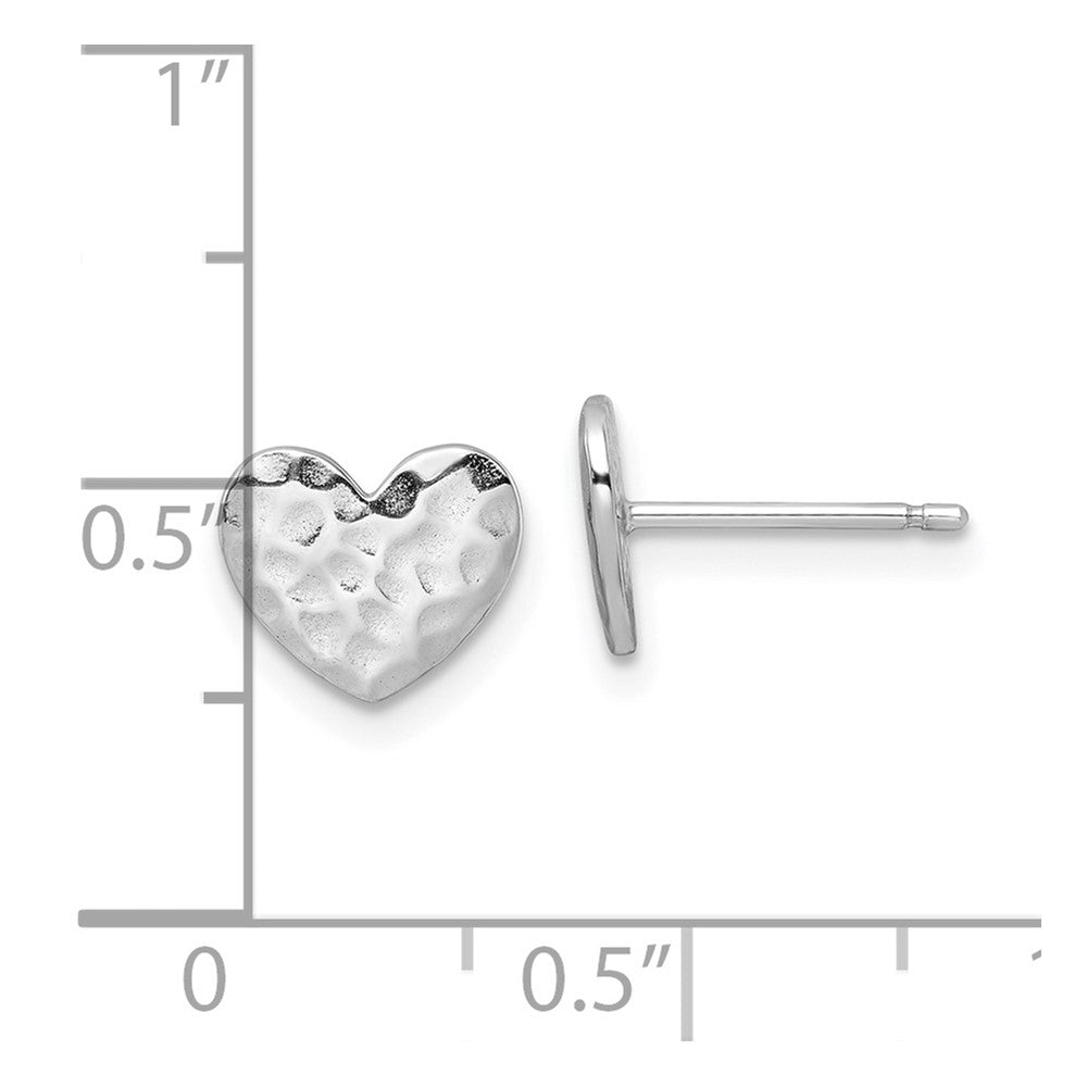 Sterling Silver Rhodium-Plated Polished Hammered Heart Post Earrings