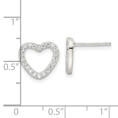 Sterling Silver Cz Heart Post Earrings