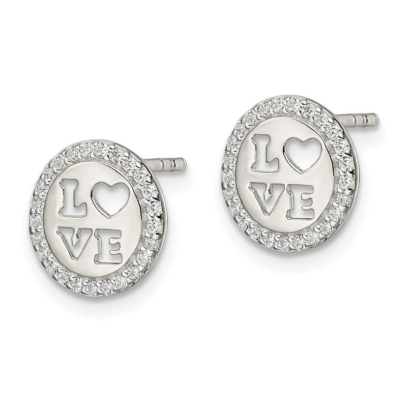 Sterling Silver Polished Cz Love Post Earrings