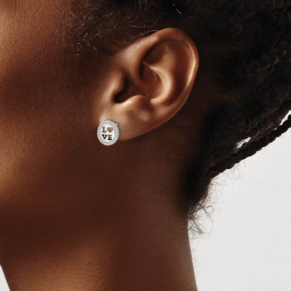 Sterling Silver Polished Cz Love Post Earrings