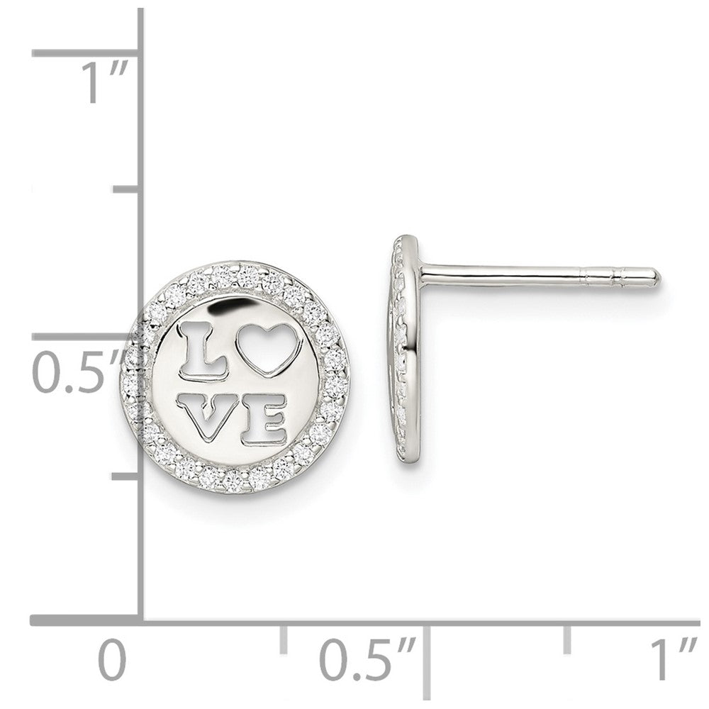 Sterling Silver Polished Cz Love Post Earrings