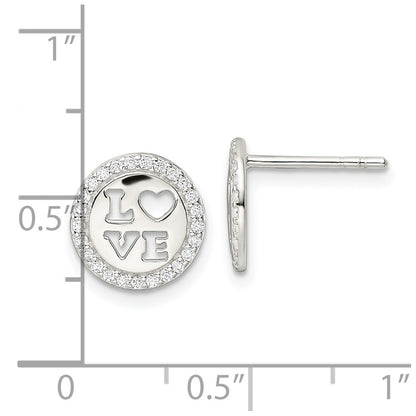 Sterling Silver Polished Cz Love Post Earrings