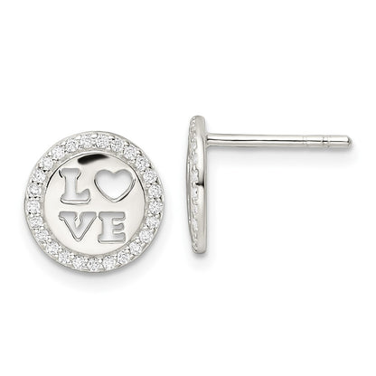 Sterling Silver Polished Cz Love Post Earrings