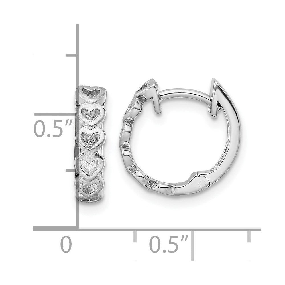 Sterling Silver Rh-Plated Brushed And Polished Finish Heart Hoop Earrings