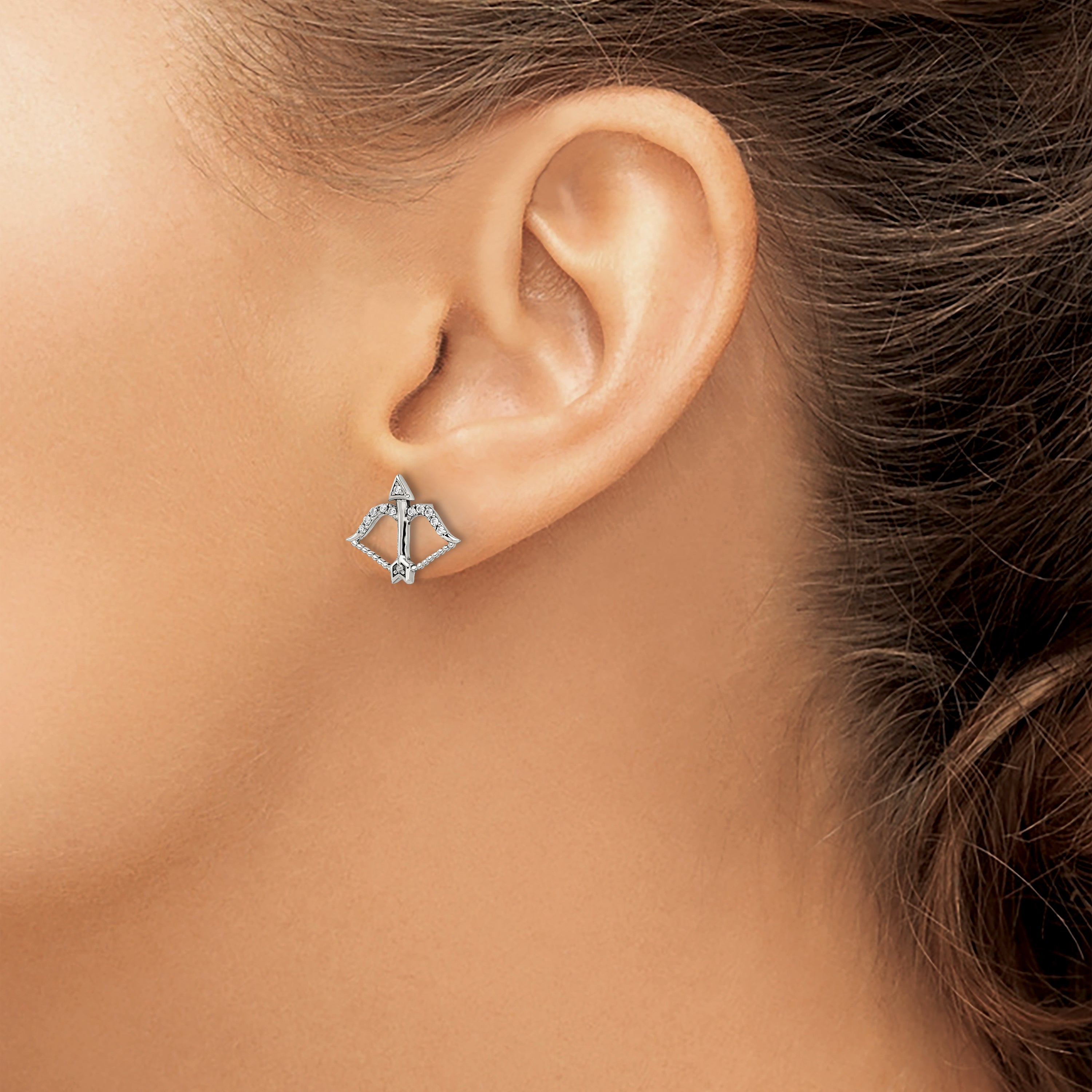 Sterling Silver Cz Bow & Arrow Post Earrings