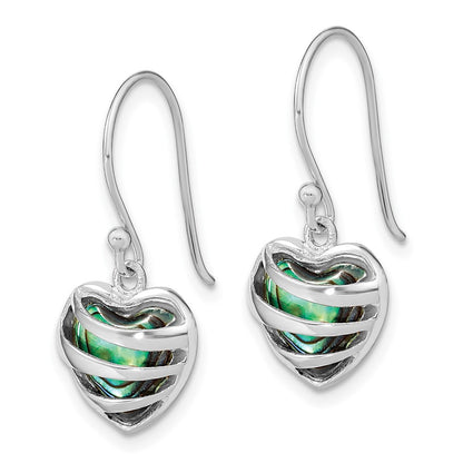 Sterling Silver Rh-Plated Abalone Heart Shephard Hook Earrings
