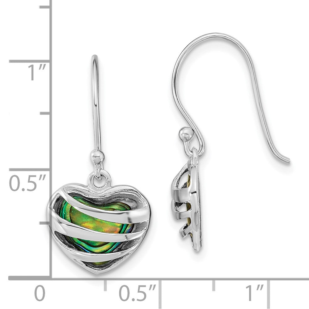 Sterling Silver Rh-Plated Abalone Heart Shephard Hook Earrings