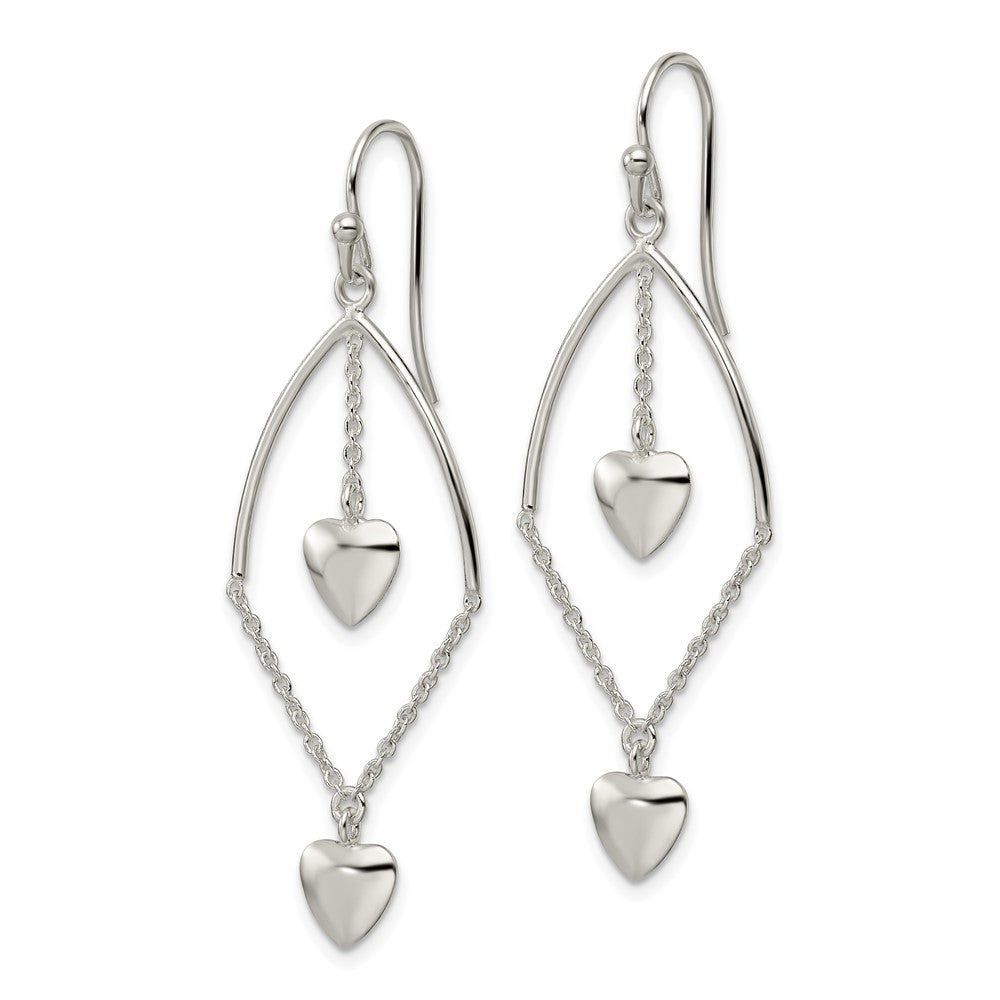 Sterling Silver Polished Dangle Hearts Earrings