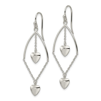Sterling Silver Polished Dangle Hearts Earrings